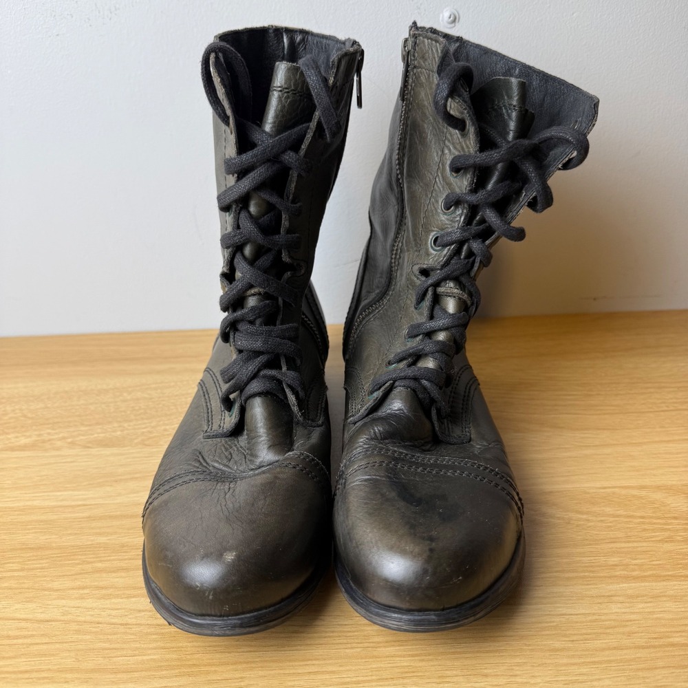 Steve Madden Troopa Combat Boots Womens 10 Olive Leather Side Zip Grunge Goth